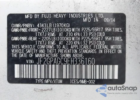 2014 Subaru Xv Crosstrek 2.0I Limited z USA, uszkodzony, nr VIN JF2GPAGC9EH336160